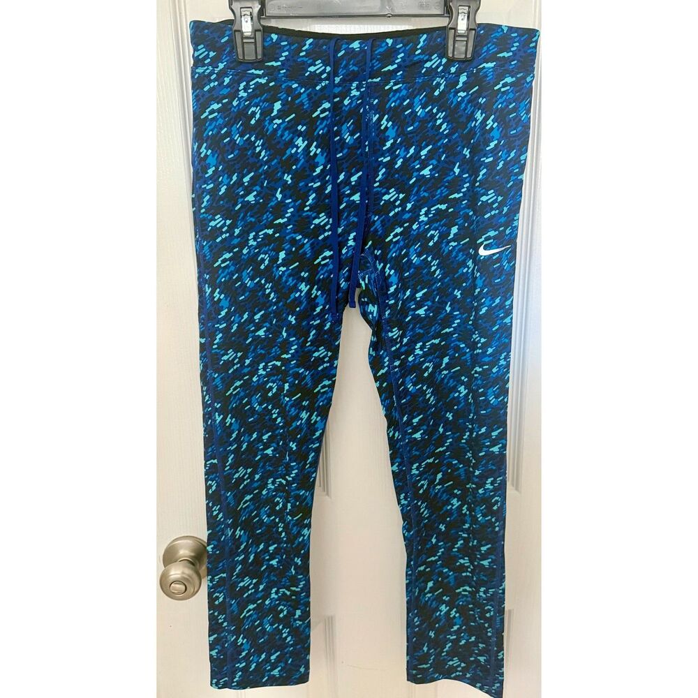 Nike Leggings Dri Fit Women's Medium Blue Drawstrings Work Out